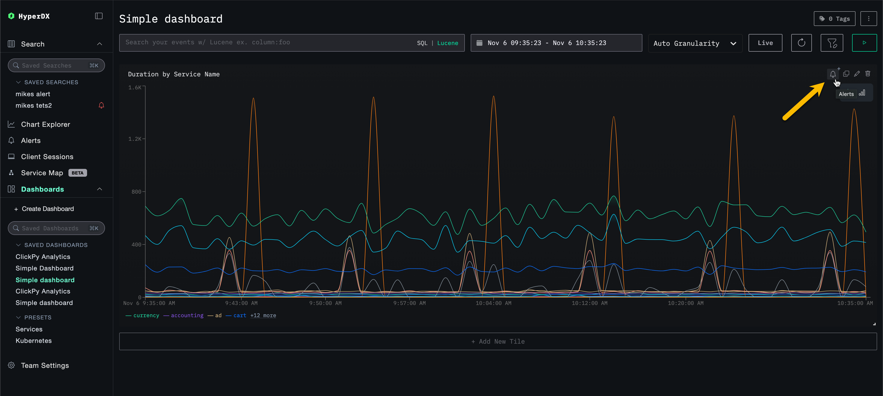 Редактирование оповещения для графика
